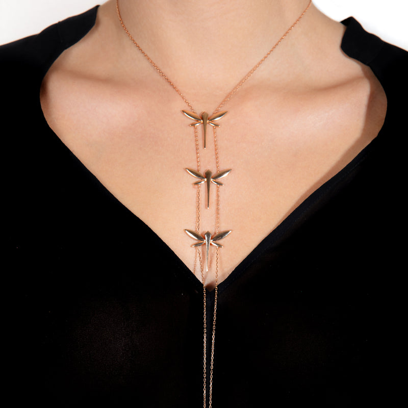 Long Three Dragonfly necklace